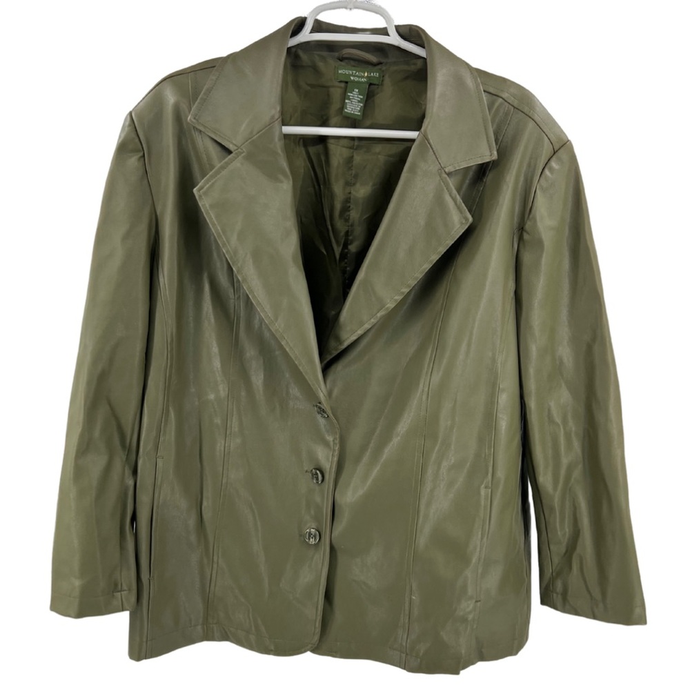 Mountain Lake woman olive green 1X plus size faux leather jacket outdoor casual